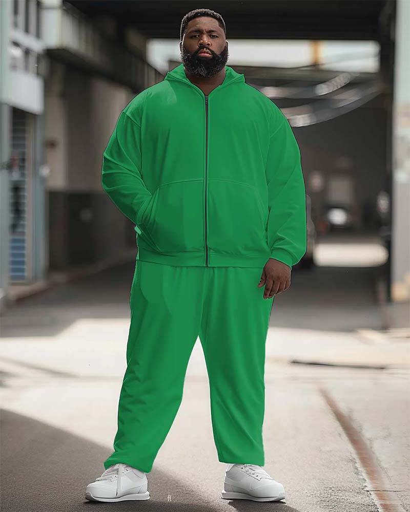 Men's Big and Tall Solid Color Sport Zip Hoodie Set