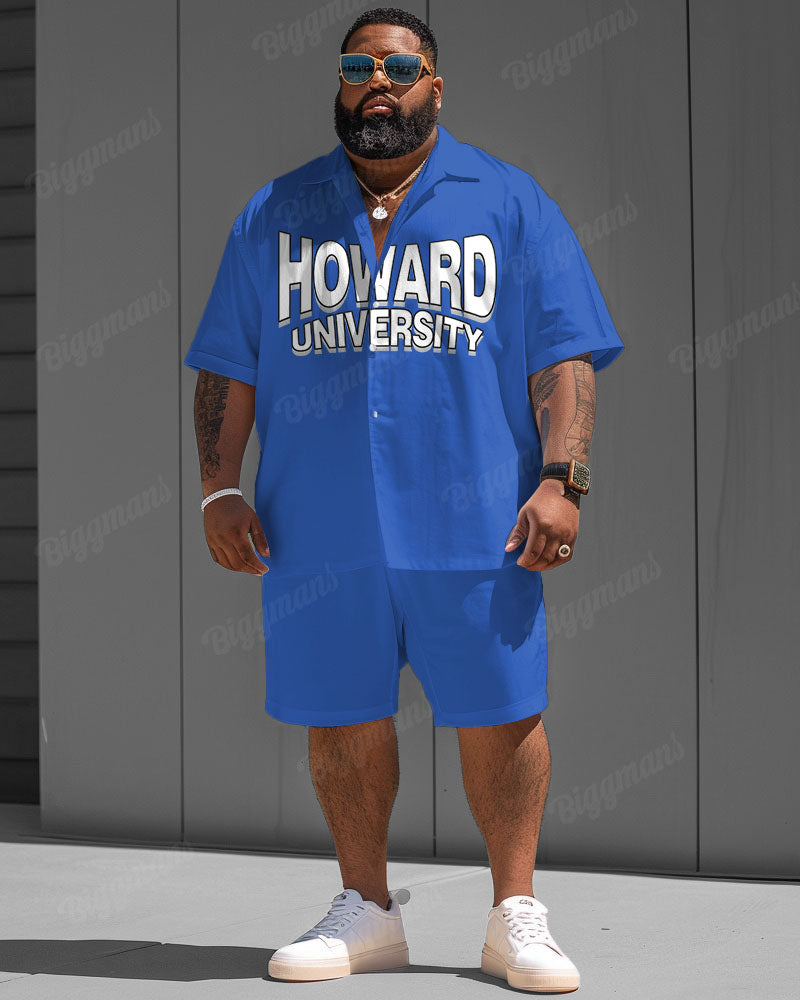 Men's Plus Size Blue Howard University Shirt Shorts Two Piece Set