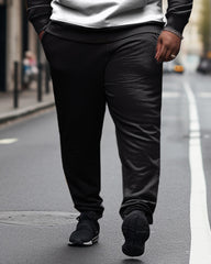 Men's Plus Size Casual Long Sleeve Sports Hoodie Color Block Two Piece Set