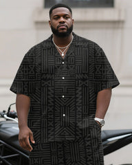 Men's Plus Size Business Black Dark Pattern Geometric Print Short Sleeve Shirt Trousers Suit