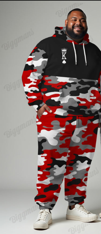Couple’s Big & Tall Camouflage Playing Cards Print Hoodie Set