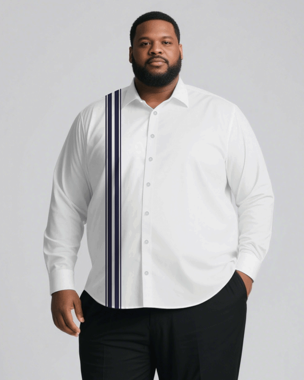 Men's Plus Size Business White Colorblock Striped Print Long Sleeve Shirt Trousers Suit