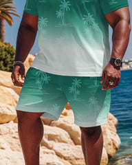 Hawaii Holiday High-end Gradient Jacquard Printed Short-sleeved Polo Shorts Suit Men's Plus Size