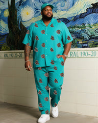 Big Boy Summer Light Blue Retro Creative Printed Short Sleeve Shirt Trousers Suit