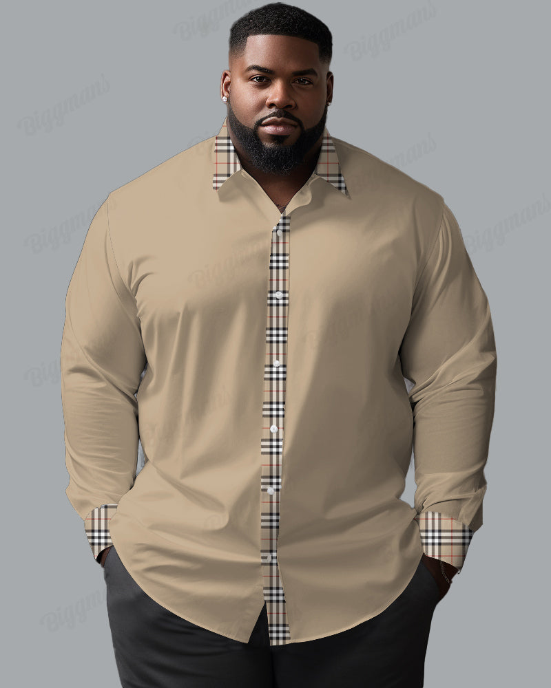Featured Check Stitching Long Sleeve Lapel Shirt Men's Big and Tall