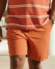 Big & Tall Men's Business Orange Stripe Print Short Sleeve Zip Polo Shirt Shorts Suit