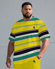 Men's Plus Size Teeth Buy Striped Fabric Chest Small Label Short Sleeve T-shirt Shorts Suit