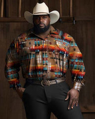 Big & Tall Denim Men's Long Sleeve Western Shirt and Pants Set 2 Piece