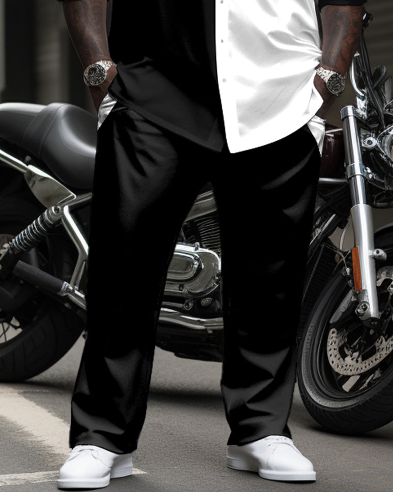 Pocket Patchwork Long Sleeve Lapel Shirt 2 Piece Set Men's Big & Tall