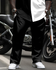 Pocket Patchwork Long Sleeve Lapel Shirt 2 Piece Set Men's Big & Tall