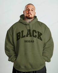 Cotton-Simple Black Letter Print Men's Loose Oversized Hoodie