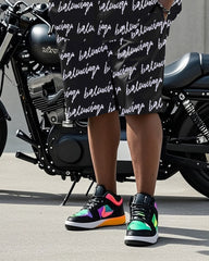 Big Man's Motorcycle Style Daily Casual English Color Block Printing Short Sleeve Shirt Shorts Suit