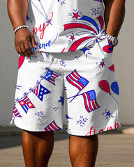 Men's Plus Size Celebrate Independence Day Short Sleeve T-Shirt Shorts Suit