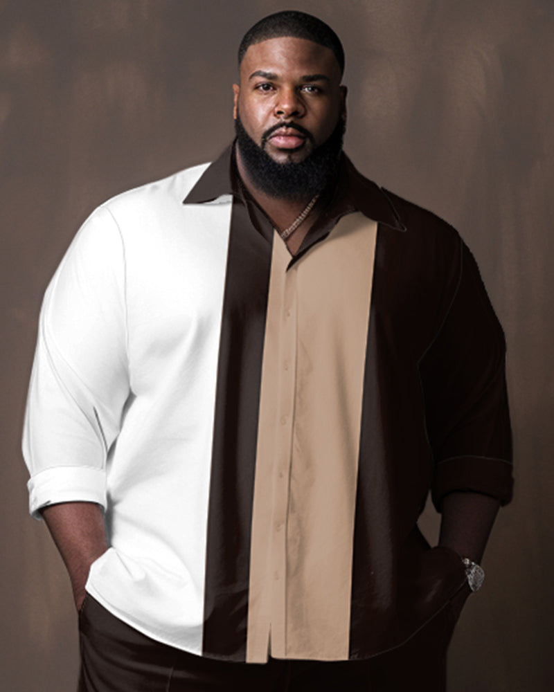 Men's Plus Size Color Matching Gradient Long Sleeve Walking Set