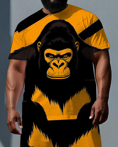 Big & Tall Men's Color Block Gorillas Summer Short Sleeve T-shirt and Short Set