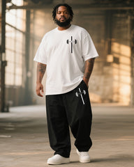 Big & Tall Men's Jesus Dumbbell Striped Printed T-Shirt Trousers Suit