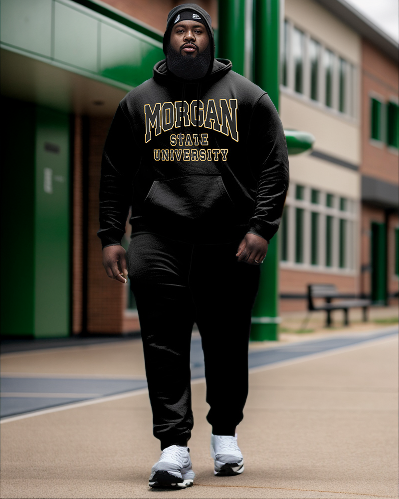 Men's Plus Size Morgan State University Style Hoodie and Sweatpants Two Piece Set