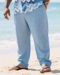 Big & Tall Men's Holiday Style Light Luxury Anti-Seaside Wave Printed Short Sleeve Shirt And Pants Suit