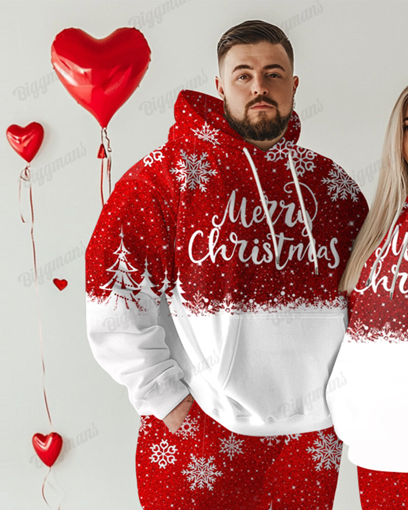 Couple Matching Big and Tall Merry Christmas Snowflake Hoodie Pants Set