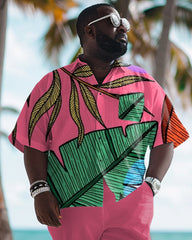 Men's Plus Size Hawaiian Exaggerated Plant Print Short Sleeve Shirt Trousers Set