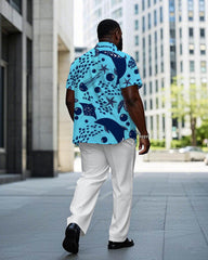 Hawaii Underwater World Pattern Short Sleeve Shirt Trousers Suit Men's Plus Size