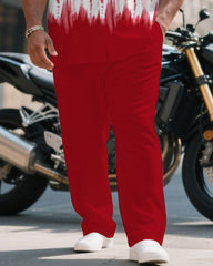 Men's Plus Size Red Handmade Eco-friendly Tie-dye Craft Short Sleeve Shirt Trousers Suit