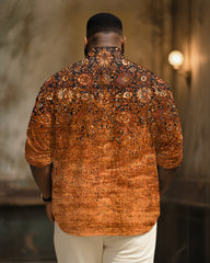 Big & Tall Men's Vintage Ethnic Art Print Long Sleeve Bamboo Hemp Texture Shirt