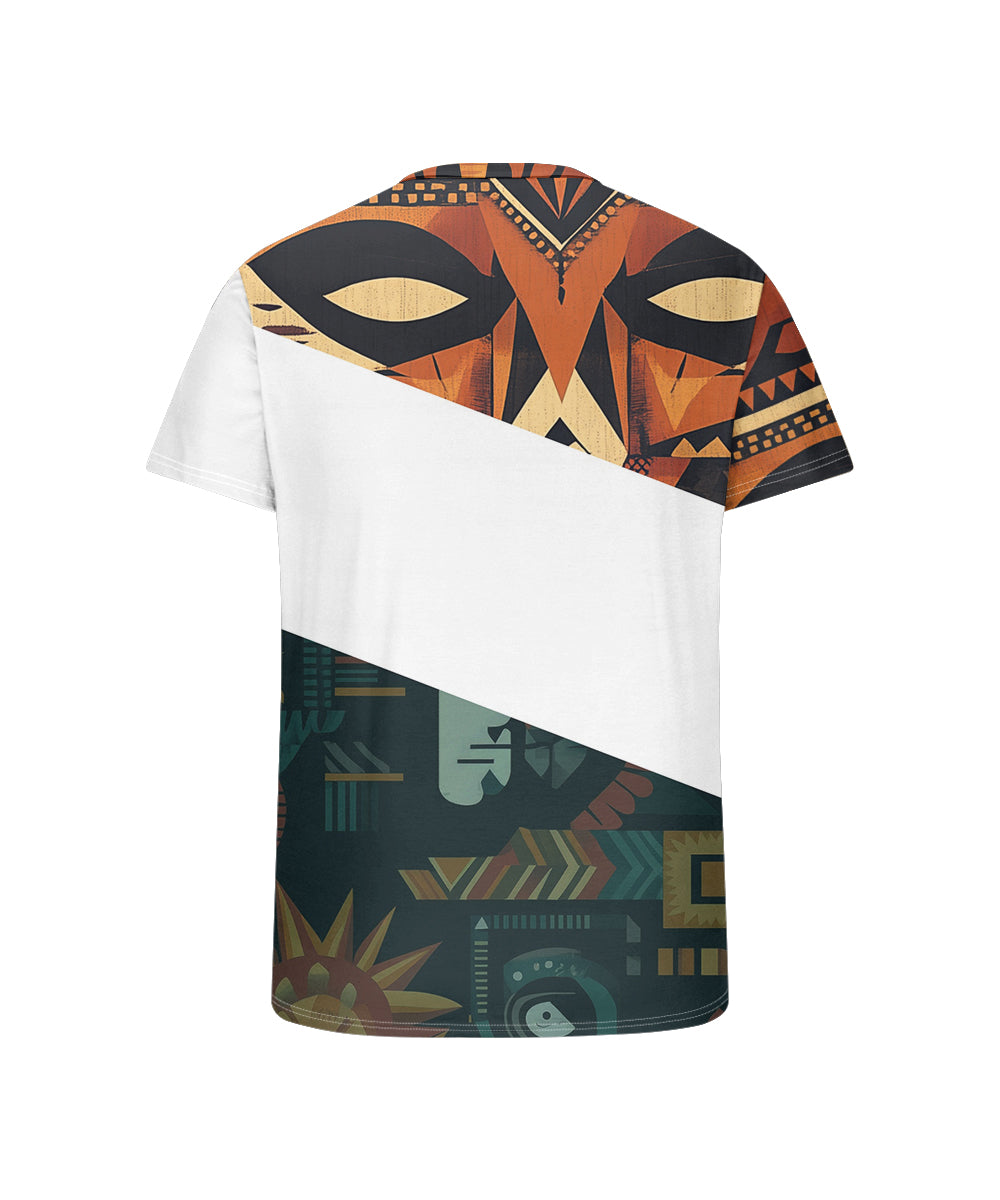 Men's Plus Size Daily Casual Stitching Tiki Mask Printed Henry Collar Button Short Sleeve T-Shirt