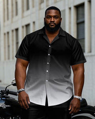 Men's Plus Size Black & White Gradient Business Short Sleeve Shirt Trousers Suit