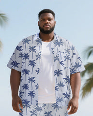 Men's Outdoor Hawaiian Style Coconut Trees Printed Big & Tall Short Sleeve Shirt Shorts 2-Piece Set