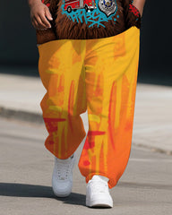 Men's Smoking Bear Gradient Fashion Casual Big Size 2-Piece Short Sleeve Shirt Pants Set