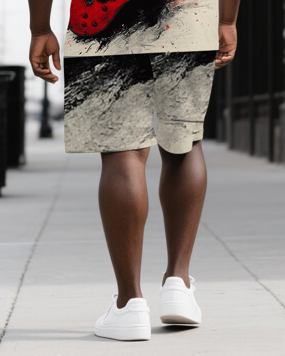 Rock Your Bones and Soul Men's Fashion Skeleton Print Big & Tall Short Sleeve T-shirt 2-Piece Short Set