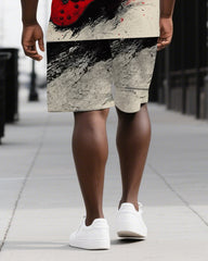 Rock Your Bones and Soul Men's Fashion Skeleton Print Big & Tall Short Sleeve T-shirt 2-Piece Short Set