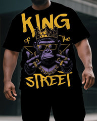 Men's Fashion Gorillas King of the Street Print Big & Tall Outdoor Short-Sleeve T-shirt & Short Set