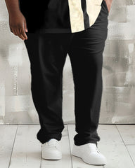Men's Plus Size Casual Colorblock Handwritten Alphabet Print Polo Shirt Trousers Suit