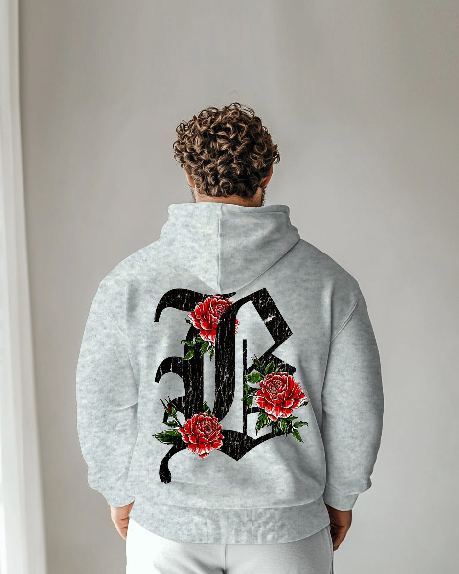 Cotton-Front And Back Gothic Letter Printed Men's Loose Oversized Hoodie