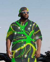 Big Men's Technological Abstract Vein Printed Modern Fashion Long-Sleeve Shirt and Pants Set