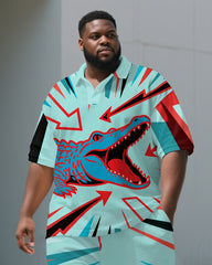 Big Guy's Fantasia Crocodile Cartoon Anime Style Short-Sleeve Polo Shirt & Shorts Set