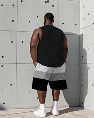 Men's Plus Size Black Gray Striped Size 7 Football Printed Vest Shorts Suit