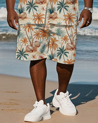 Men's Plus Size Hawaiian Hand Painted Orange Coconut Tree Coconut Print Shirt Shorts Suit