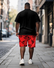 Men's Plus Size Black Fat Man Fun Text Print Short Sleeve T-Shirt Shorts Suit