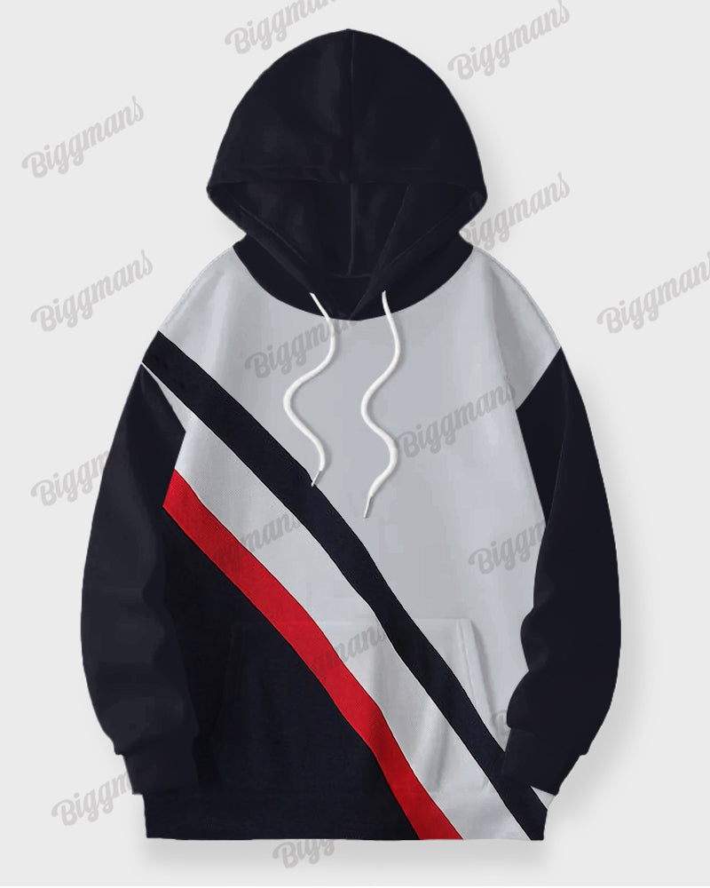 Men's Large Size Casual Diagonal Strip Color Block Long Sleeve Hoodie Sports Two-piece Suit