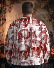 100% Cotton-Skull Continuous Print Men's Loose Plus Size Long Sleeve T-Shirt