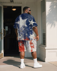 Big & Tall Men's Independence Day Star Print Round Neck Short Sleeve T-Shirt Shorts Suit