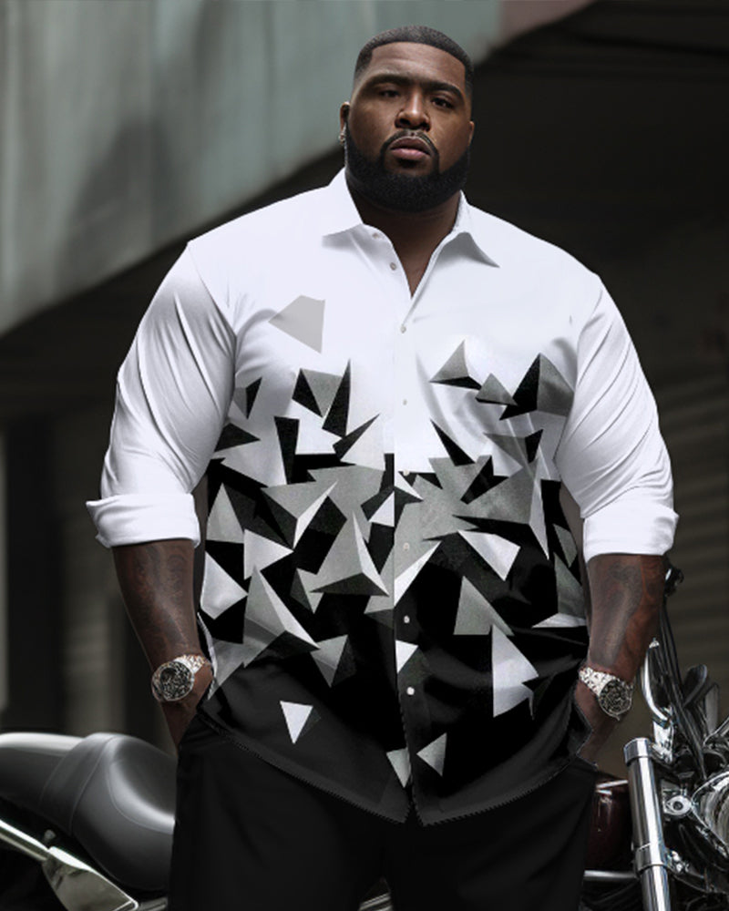 Men's Big & Tall Gradient Geometric Long-sleeved Lapel Shirt 2-piece Set