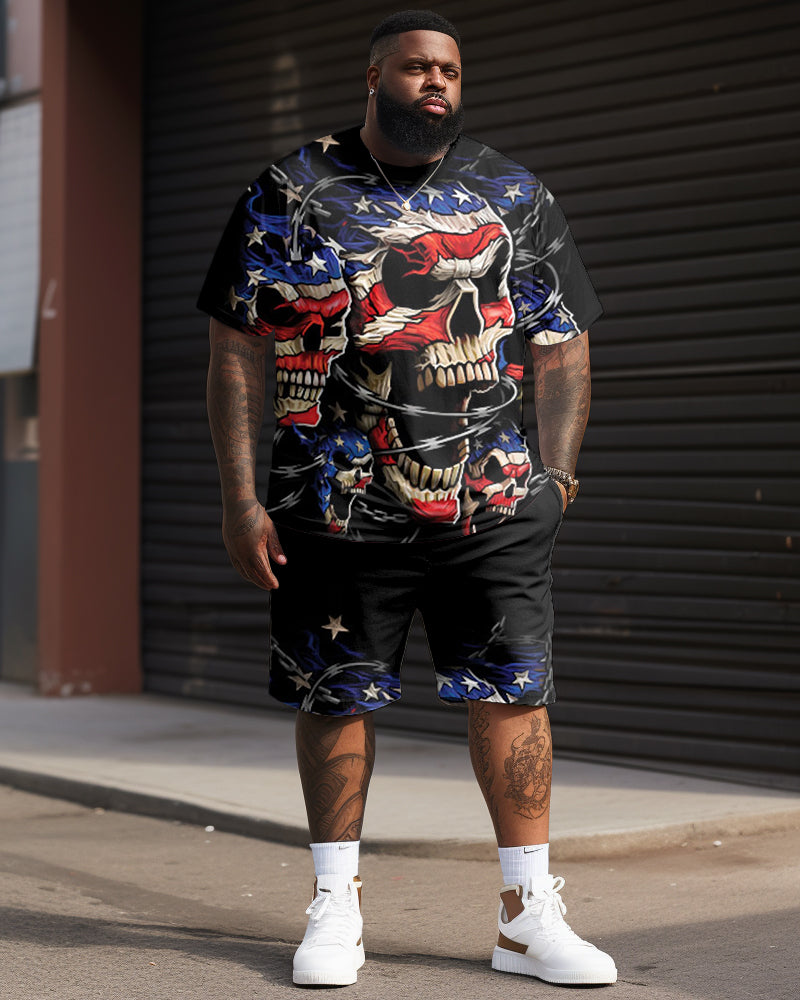 Independence Day Flag Skull Print Large Men's Suit