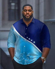 Men's Fashion CasualRhinestone Gradient Color Block Print Long Sleeve Shirt