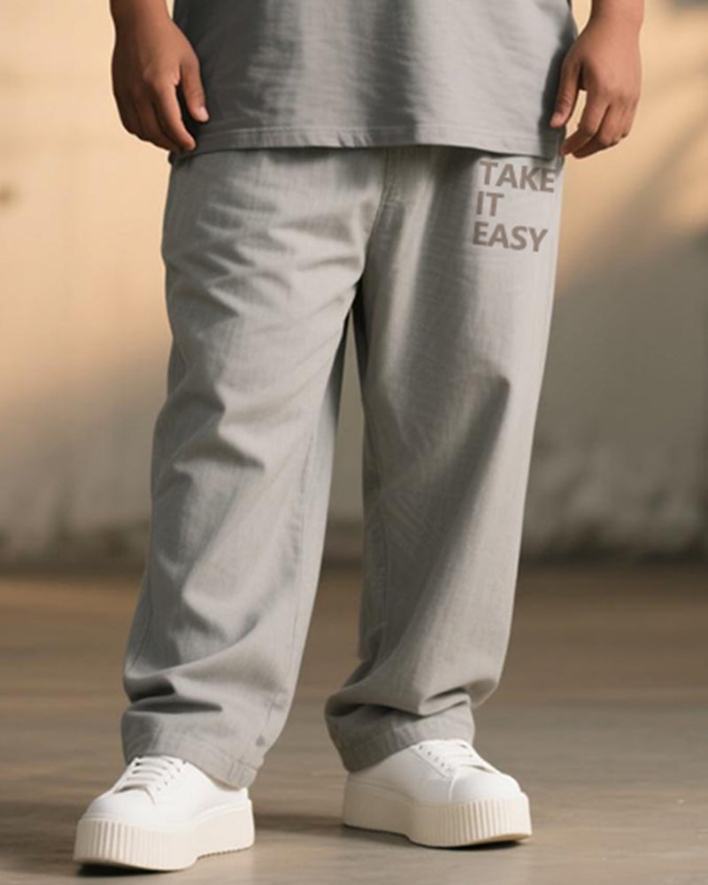 Big & Tall Men's Graffiti Floral TAKE IT EASY Alphabet Print T-Shirt Trousers Suit