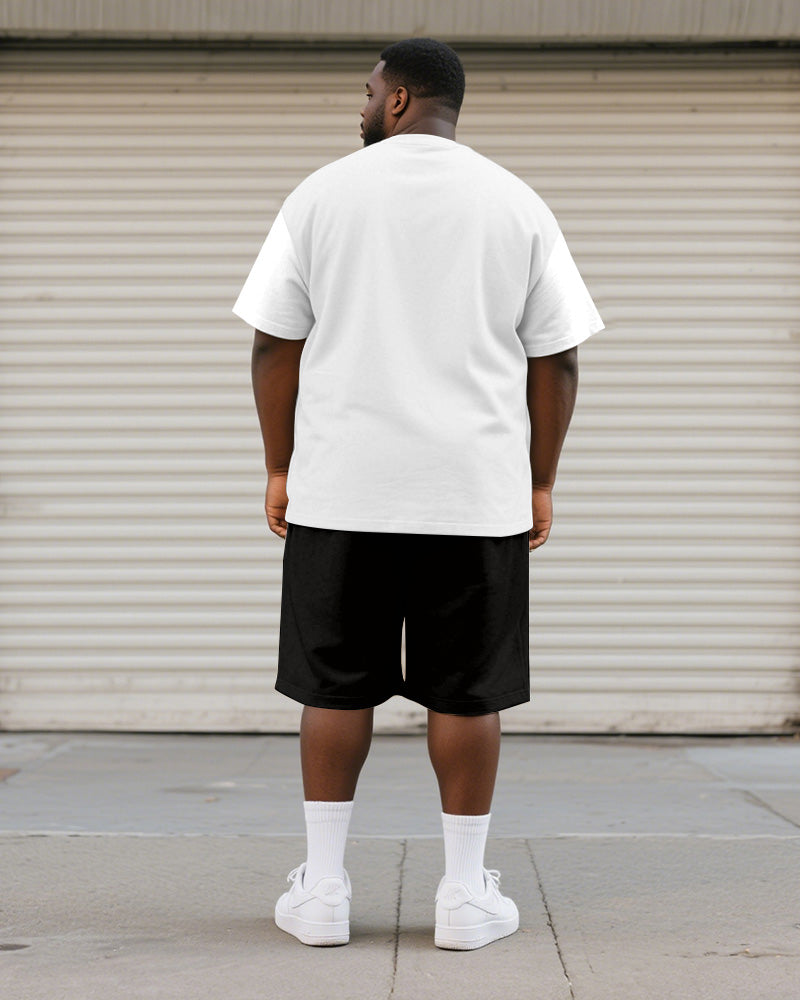 Big & Tall Men's Hat Cartoon Fun Graffiti Print Round Neck Short Sleeve T-Shirt Shorts Suit