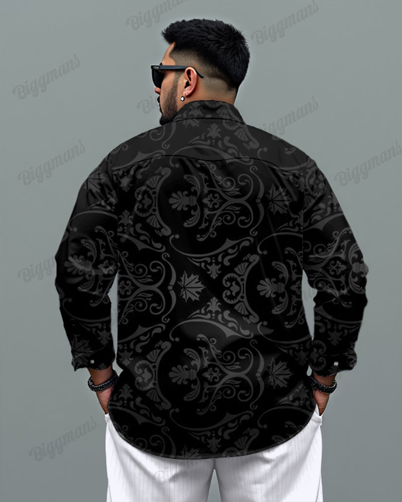 High-end Jacquard Vintage Texture Long Sleeve Lapel Shirt Big Men's